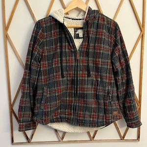 L.L. Bean Plaid Jacket with Sherpa Lining - Red and Black